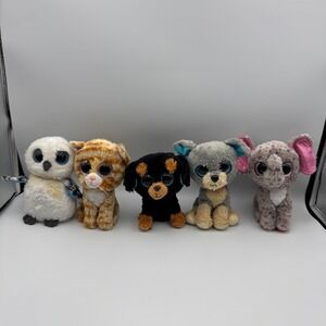 Ty Beanie Boos Spells Owl Tabitha Cat Rottweiler Puppy Elephant Set 5‎ Plush